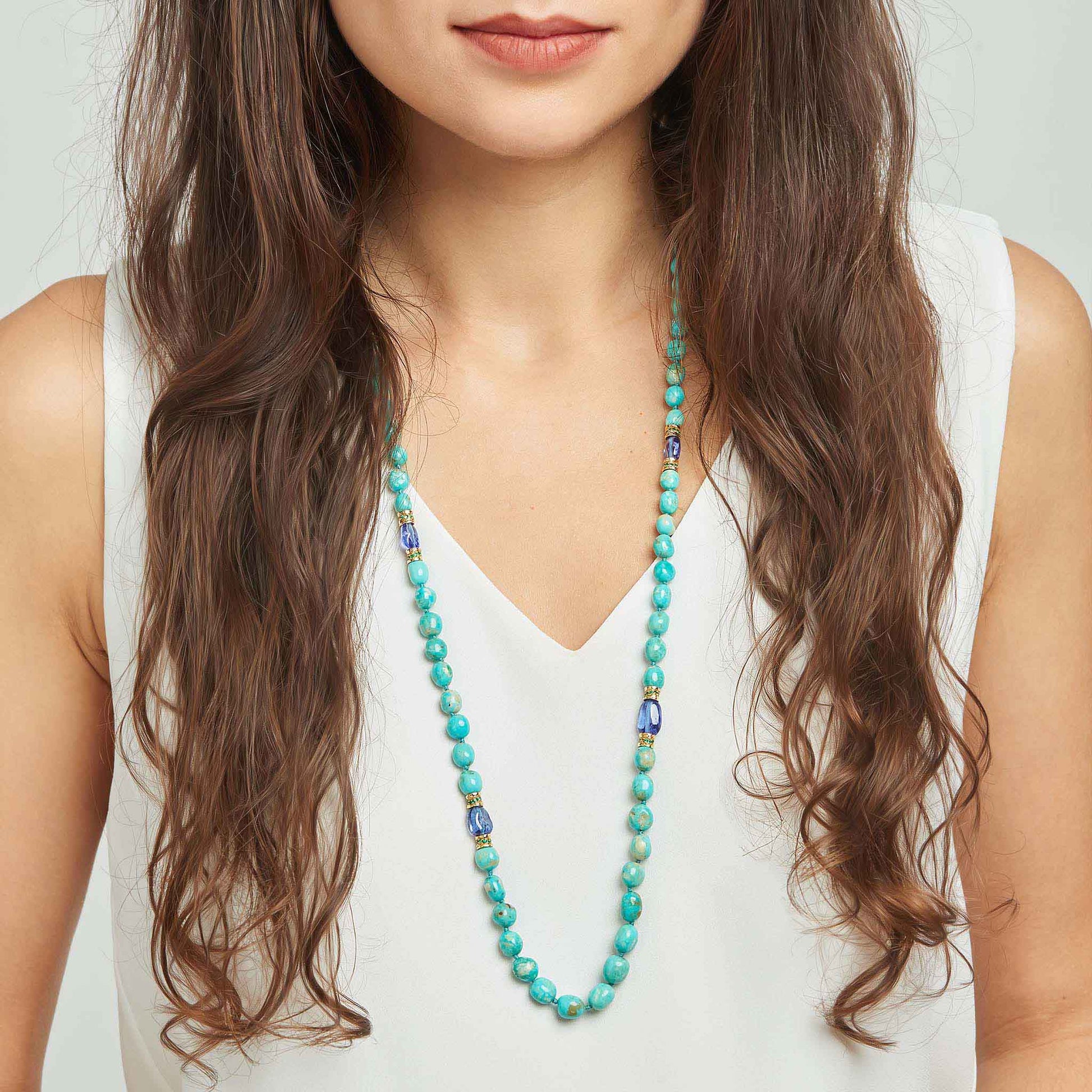 Mimi So Wonderland Turquoise and Tanzanite Bead Necklace On-body