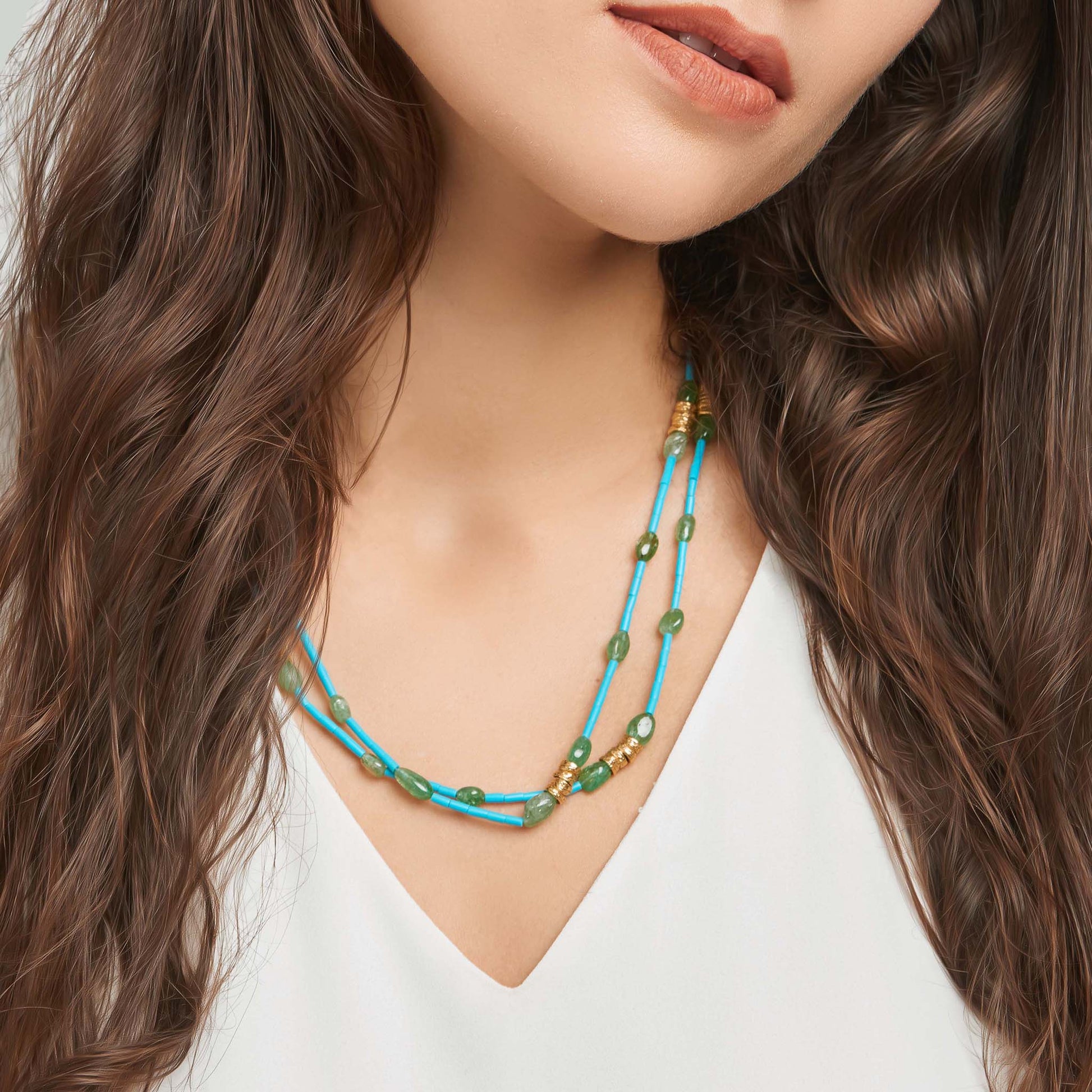 Mimi So Wonderland Turquoise & Tsavorite Bead Necklace Wrapped On-Body