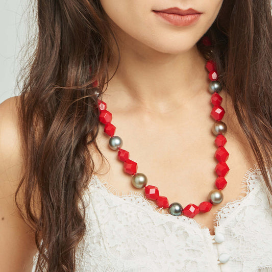 Jackson Ludlow Rock Coral Pearl Bead Necklace – 26