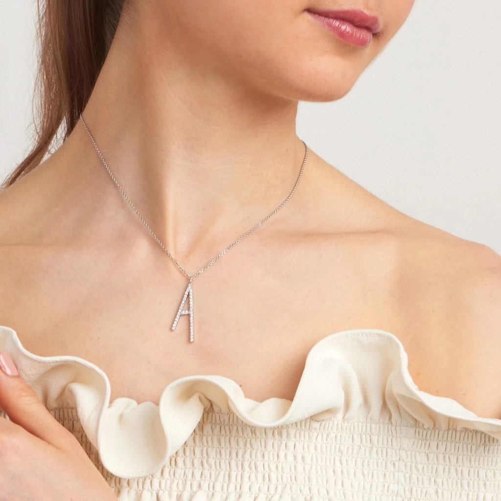 Type Letter A Diamond Pendant Necklace - Mimi So