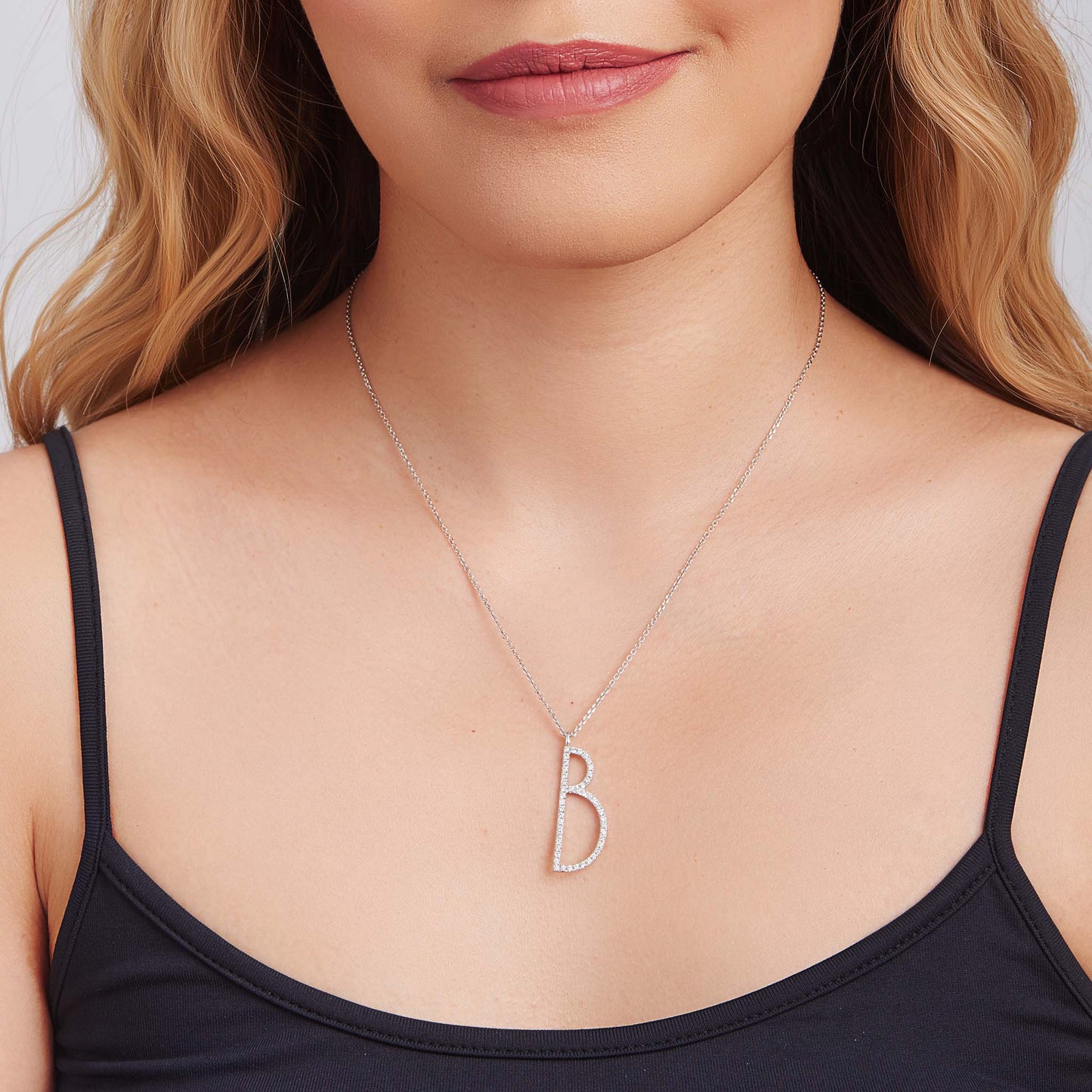 Type Letter B Diamond Pendant Necklace