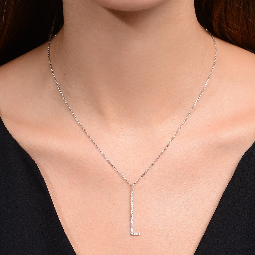 Type Letter L Diamond Pendant Necklace - Mimi So