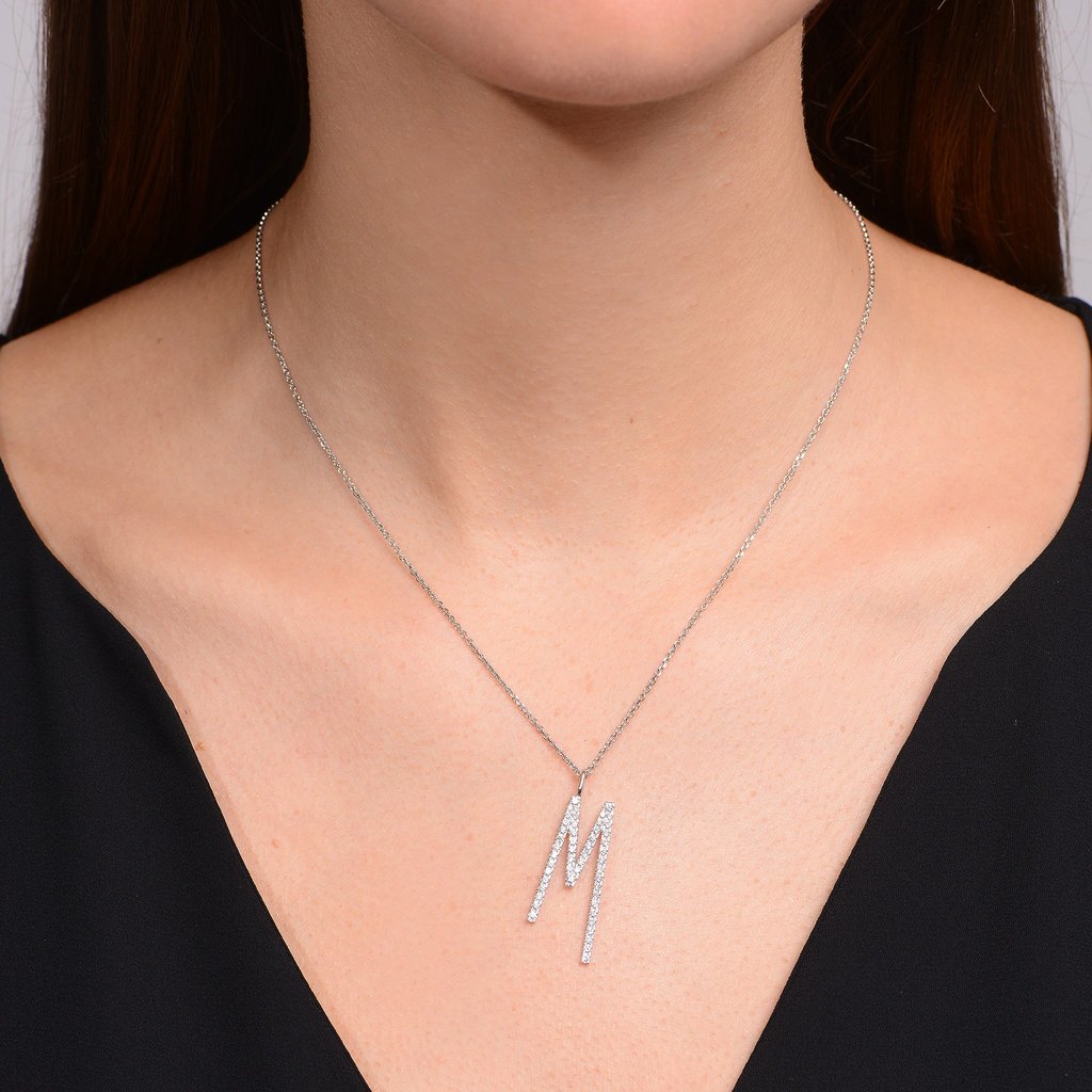 Type Letter M Diamond Pendant Necklace - Mimi So