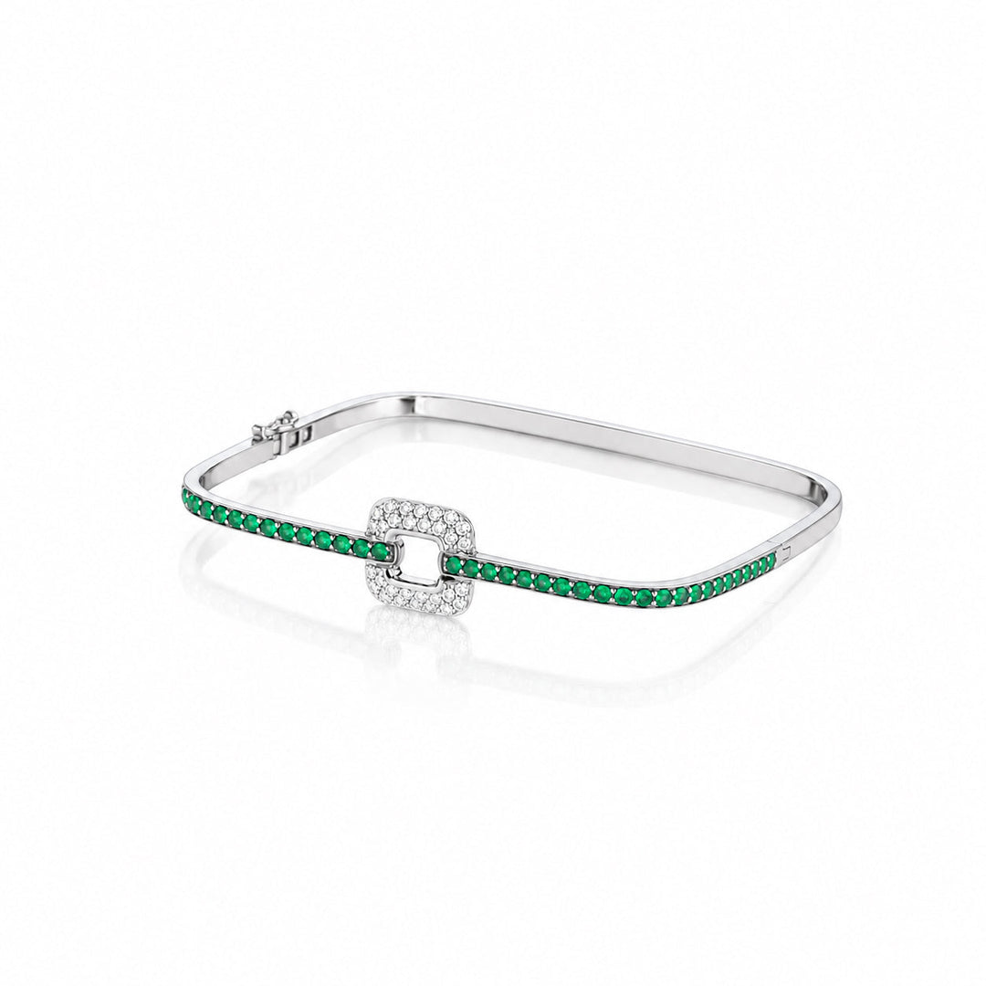Piece Square Diamond  & Green Tsavorite Vintage Style Bangle Mimi So