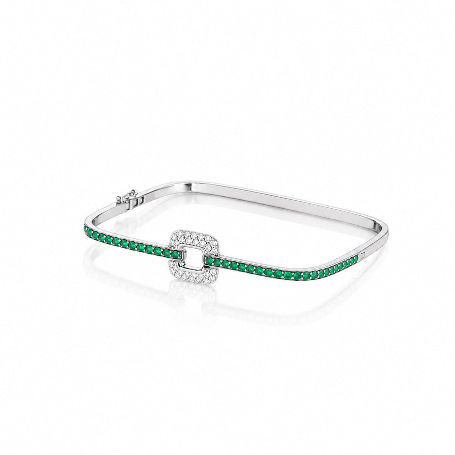 Piece Square Diamond  & Green Tsavorite Vintage Style Bangle Mimi So