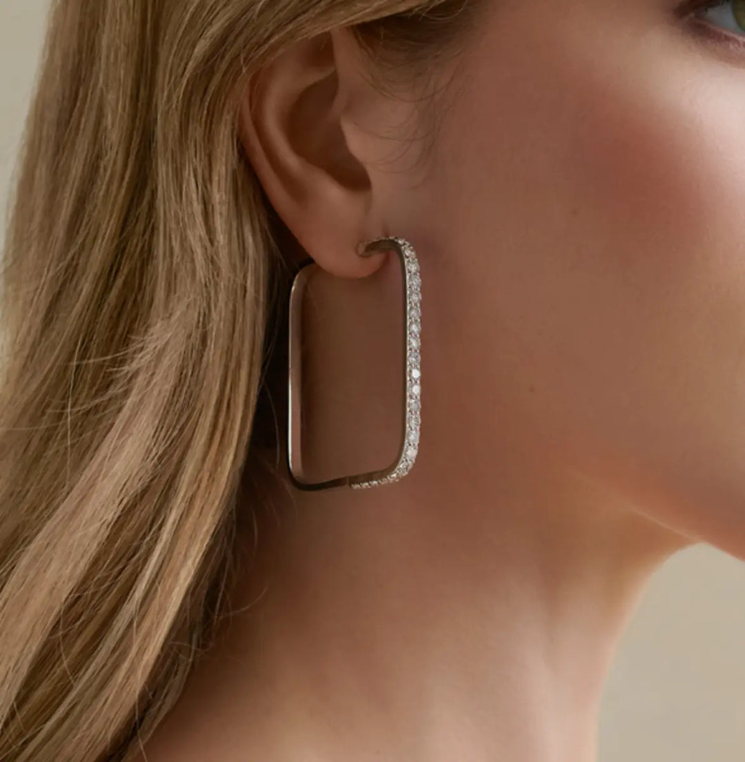 Piece Square Hoop Diamonds Earring Mimi So