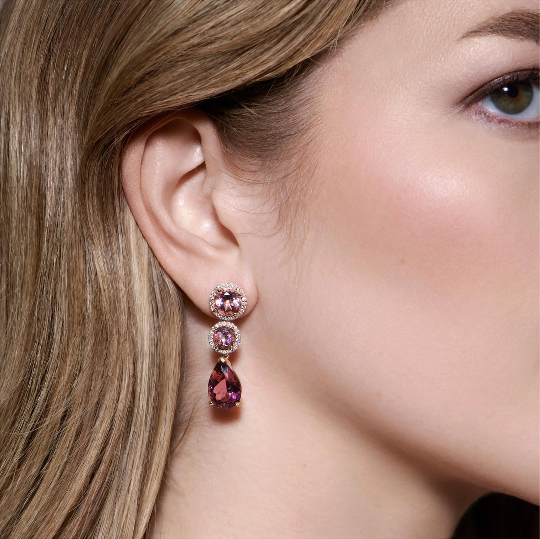 Pink Tourmaline Diamond 3-Drop Earrings Mimi So