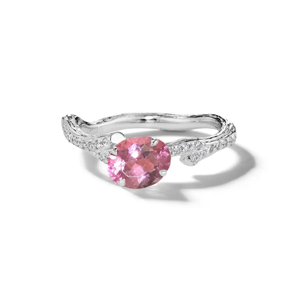 Pink Tourmaline Diamond Twig Band Engagement Ring-2.25mm Mimi So