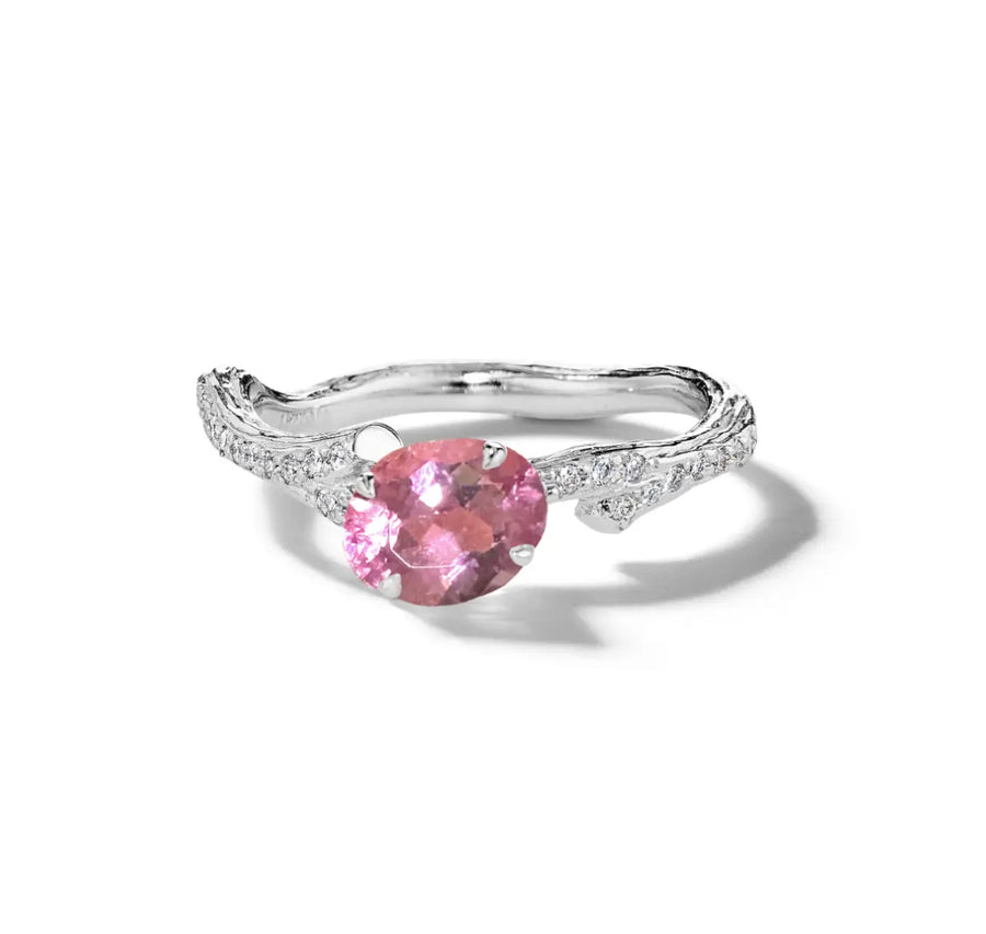 Pink Tourmaline Diamond Twig Band Engagement Ring-2.25mm Mimi So