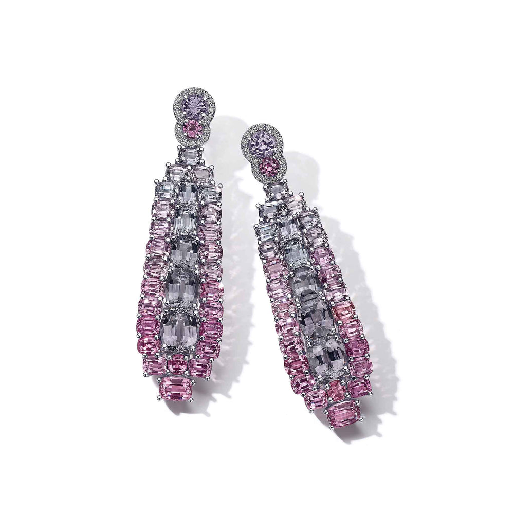 Couture Pink/Purple Spinels and diamond dangling Earrings. Mimi So