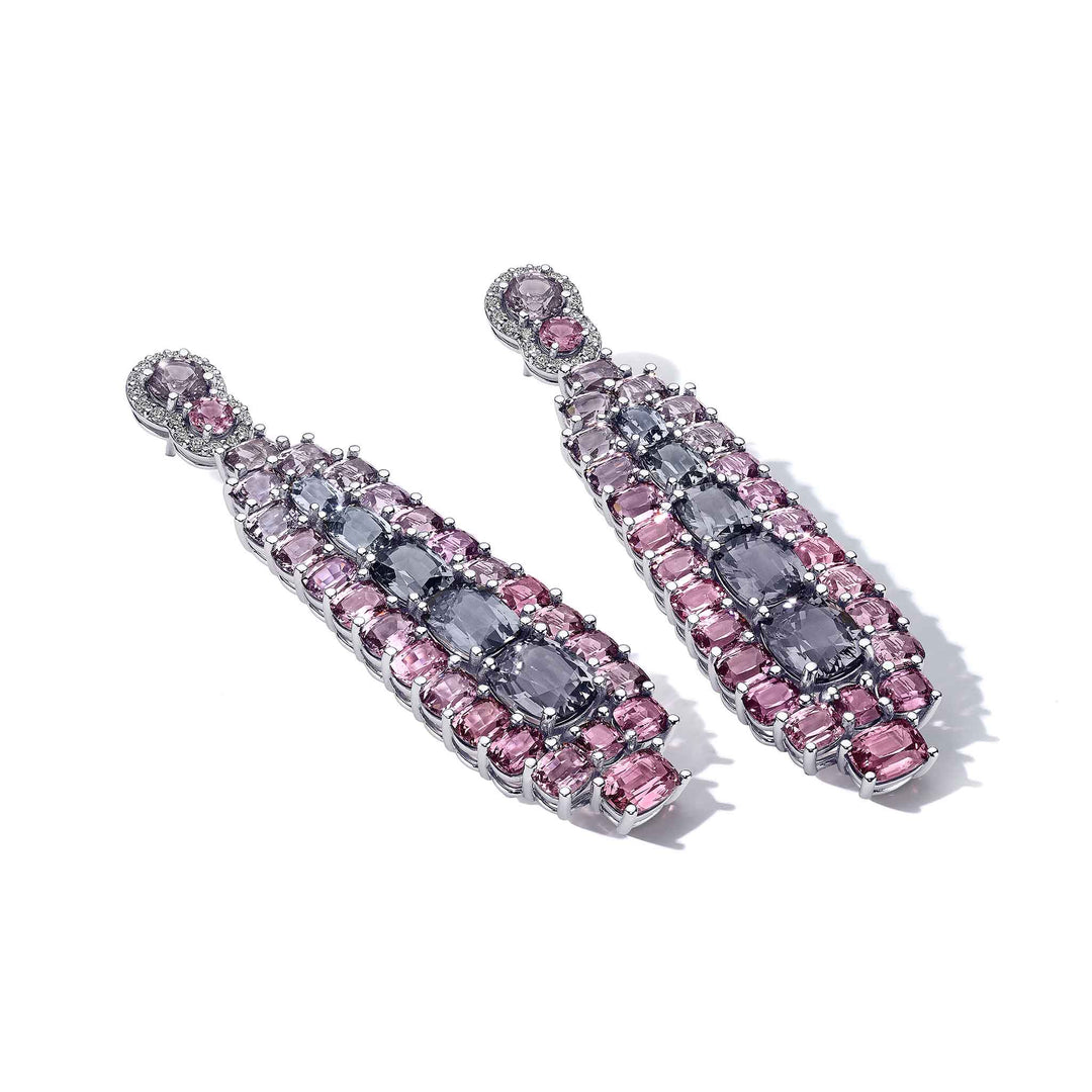 Couture Pink/Purple Spinels and diamond dangling Earrings. Mimi So