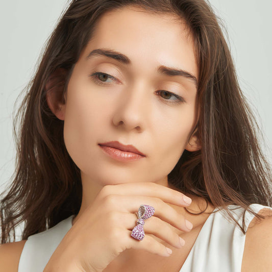 Bow Pink Sapphire Ring Pavé Shank – Medium