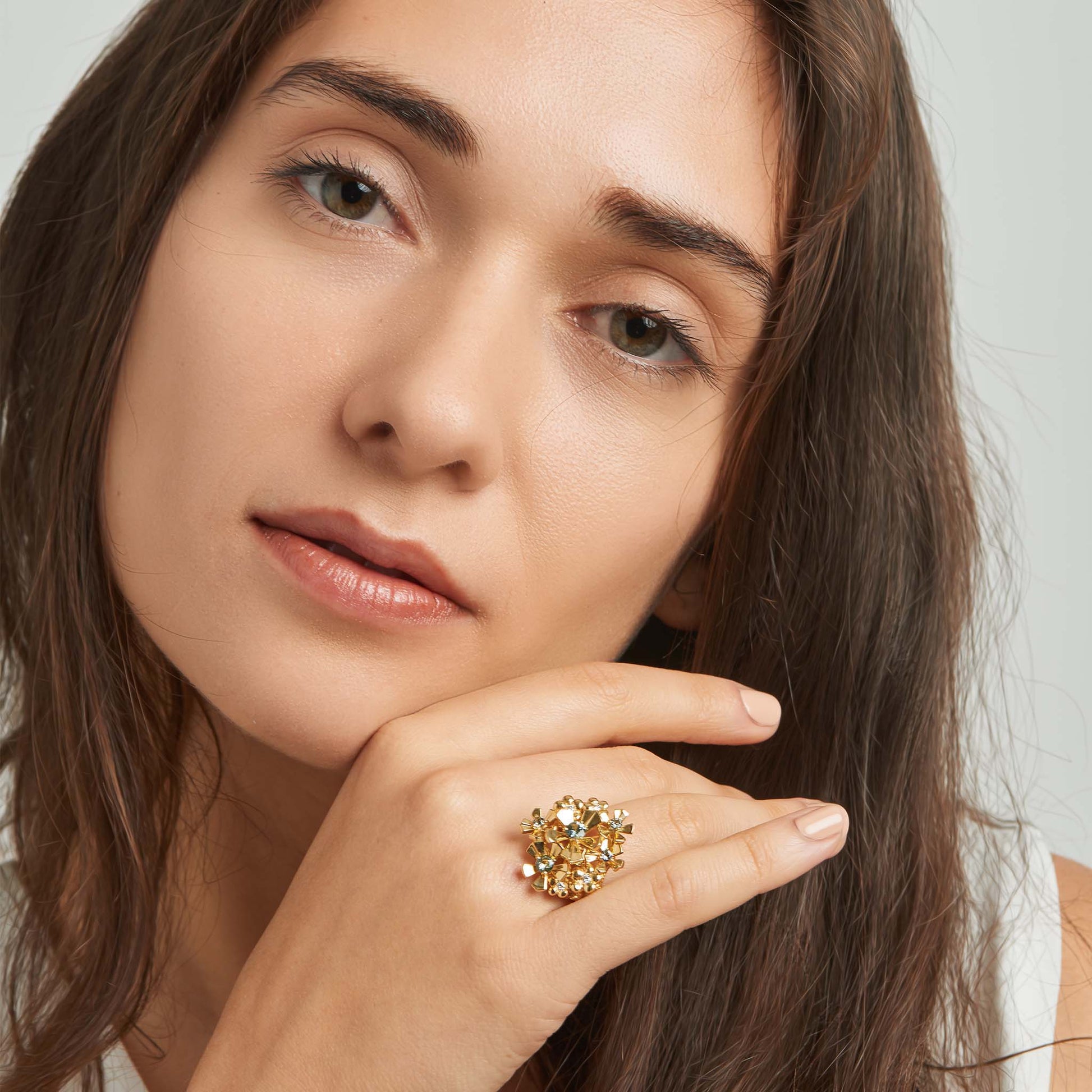 Mimi So Wonderland Orchid Cluster Green Sapphire Ring On-Body