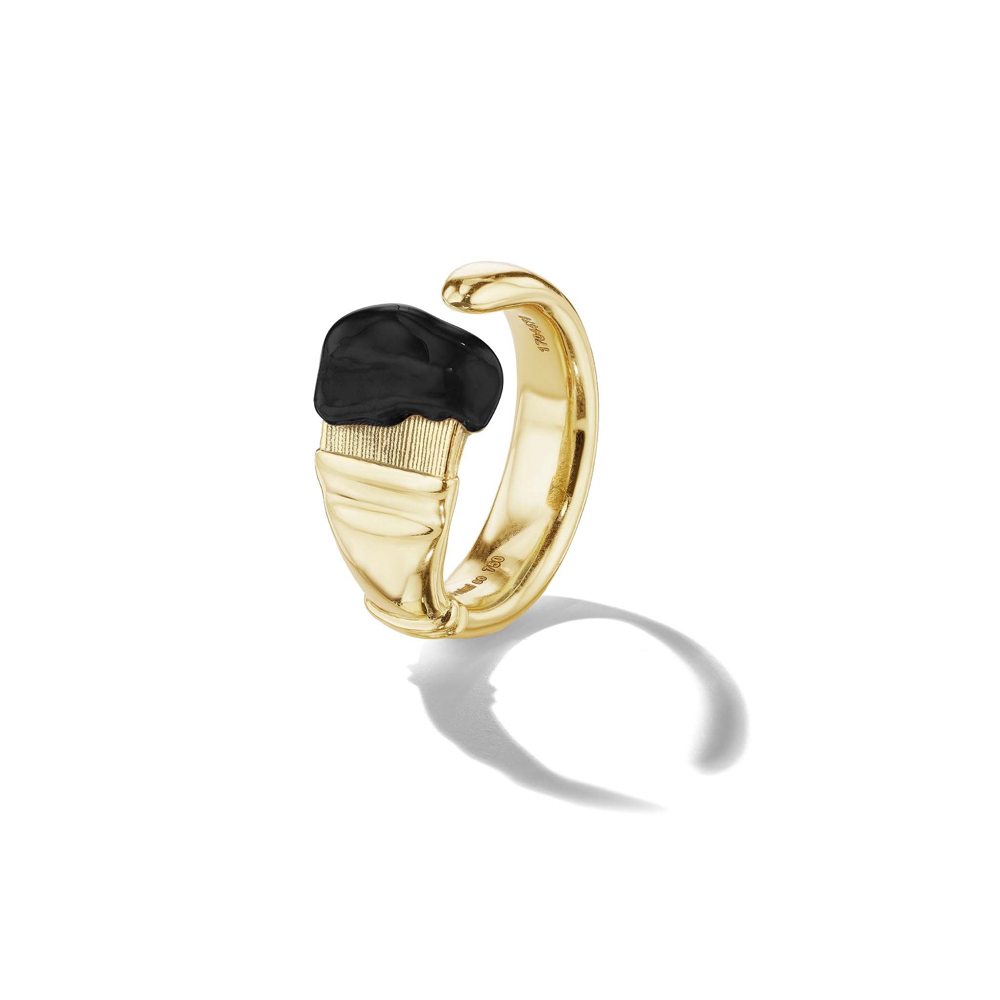 Mimi So Large Parsons Black Enamel Ring in 18k Yellow Gold