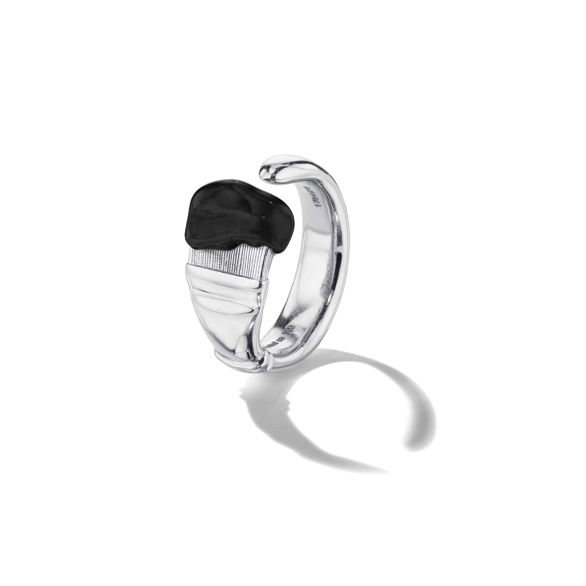 Mimi So Large Parsons Black Enamel Ring in 18k White Gold