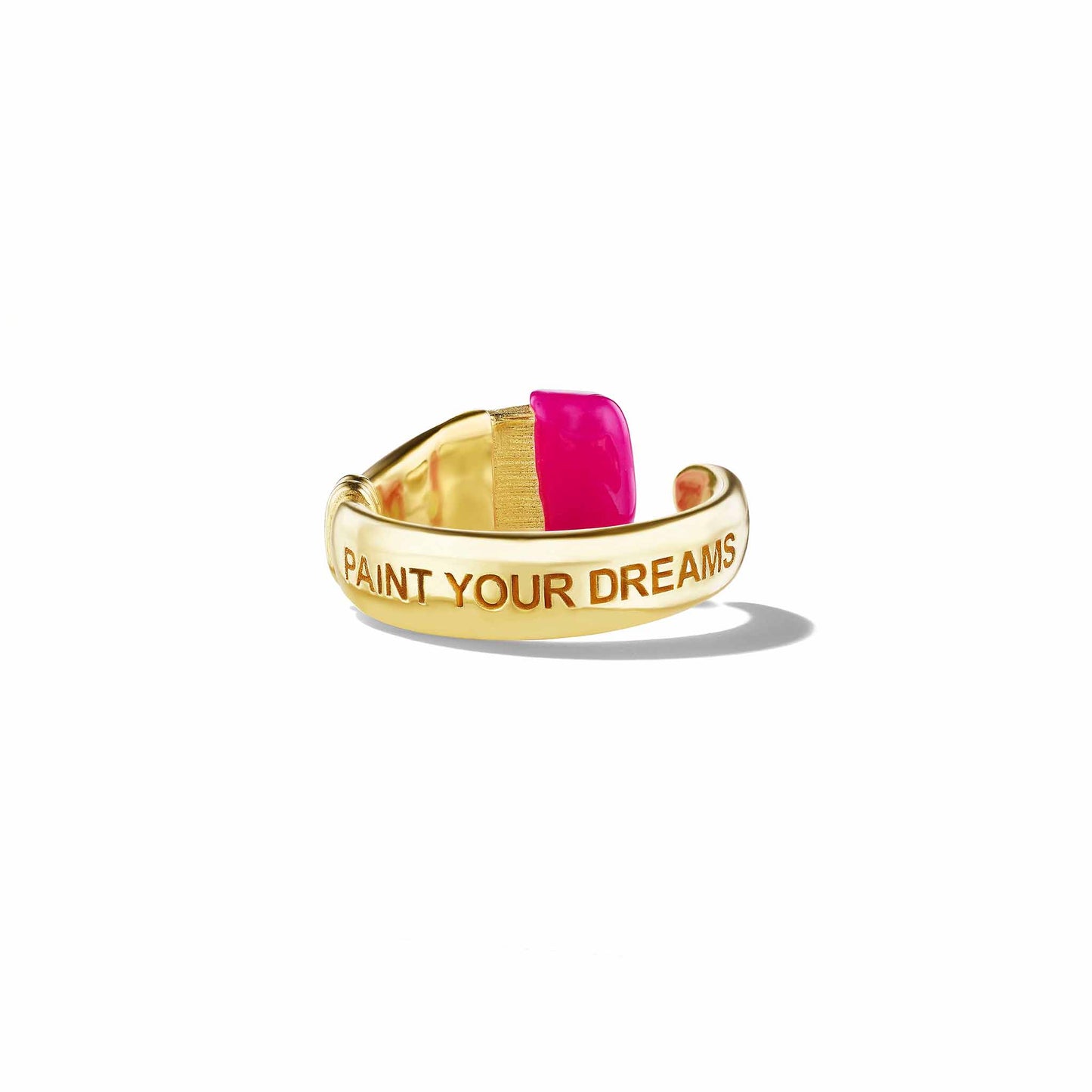 Parsons Brush Ring Large Pink Enamel 18k Yellow Gold