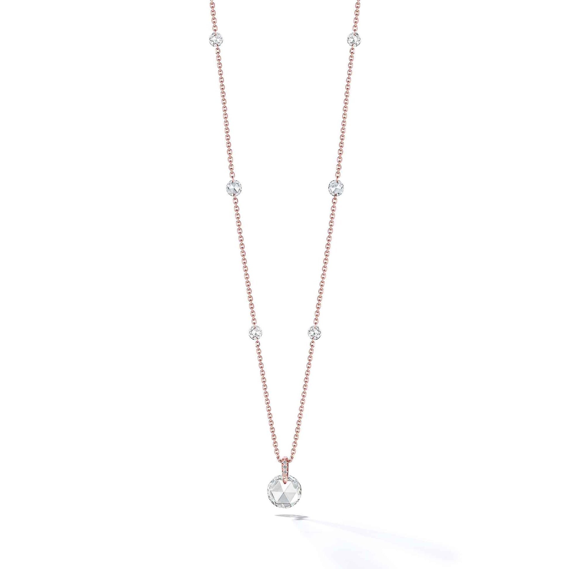 Rosette Rose Cut Diamond Necklace with a large drop center and Mimi So
