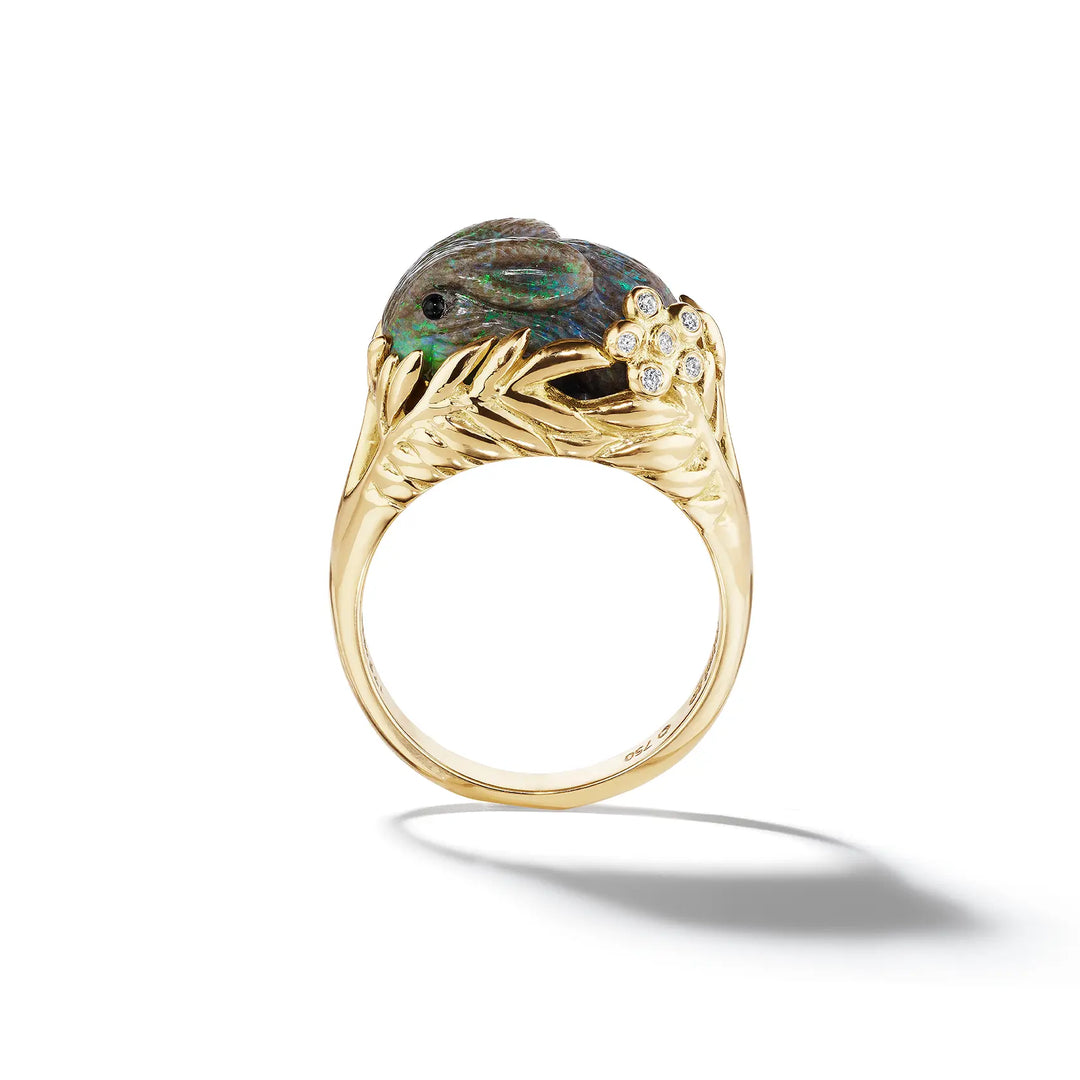 Wonderland Andamooka Forest Opal Bunny Ring Mimi So