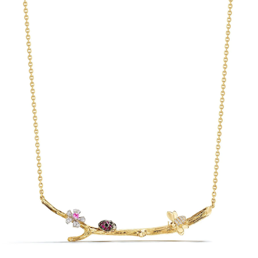 Wonderland Bee & Ladybug Twig Necklace Mimi So