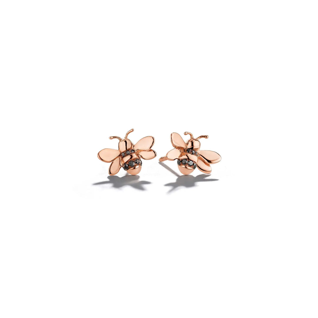 Wonderland Bumble Bee Black Diamond Stud Earrings - Small Mimi So
