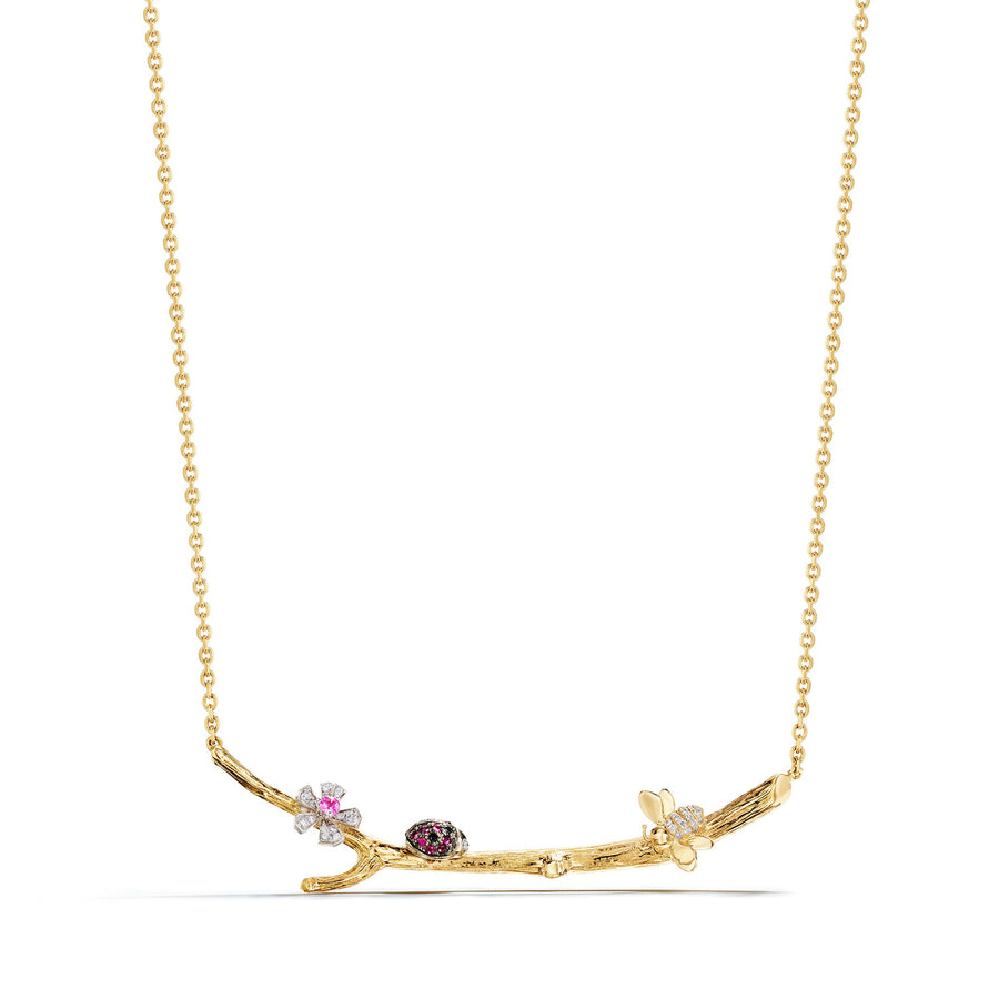 Wonderland Bumble Bee Ladybug Twig Necklace Mimi So