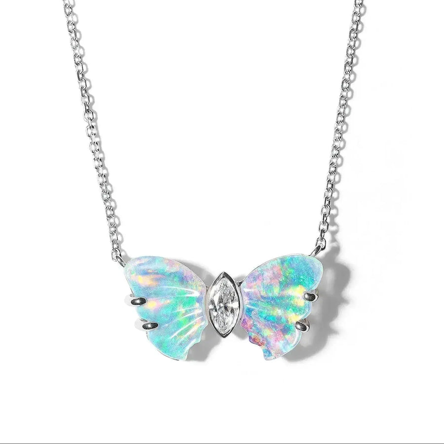 Wonderland Butterfly Opal Diamond Pendant Necklace Mimi So 18k Gold