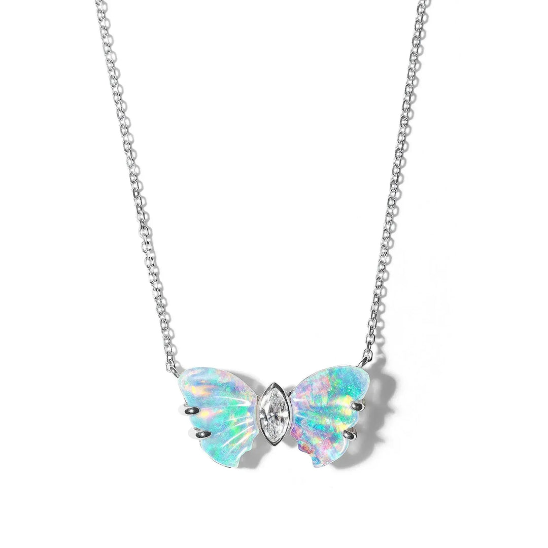 Wonderland Butterfly Opal Diamond Pendant Necklace Mimi So 18k Gold