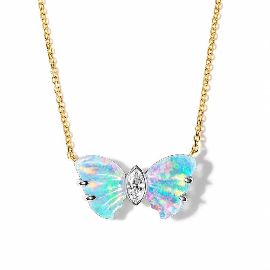 Wonderland Butterfly Opal Diamond Pendant Necklace Mimi So