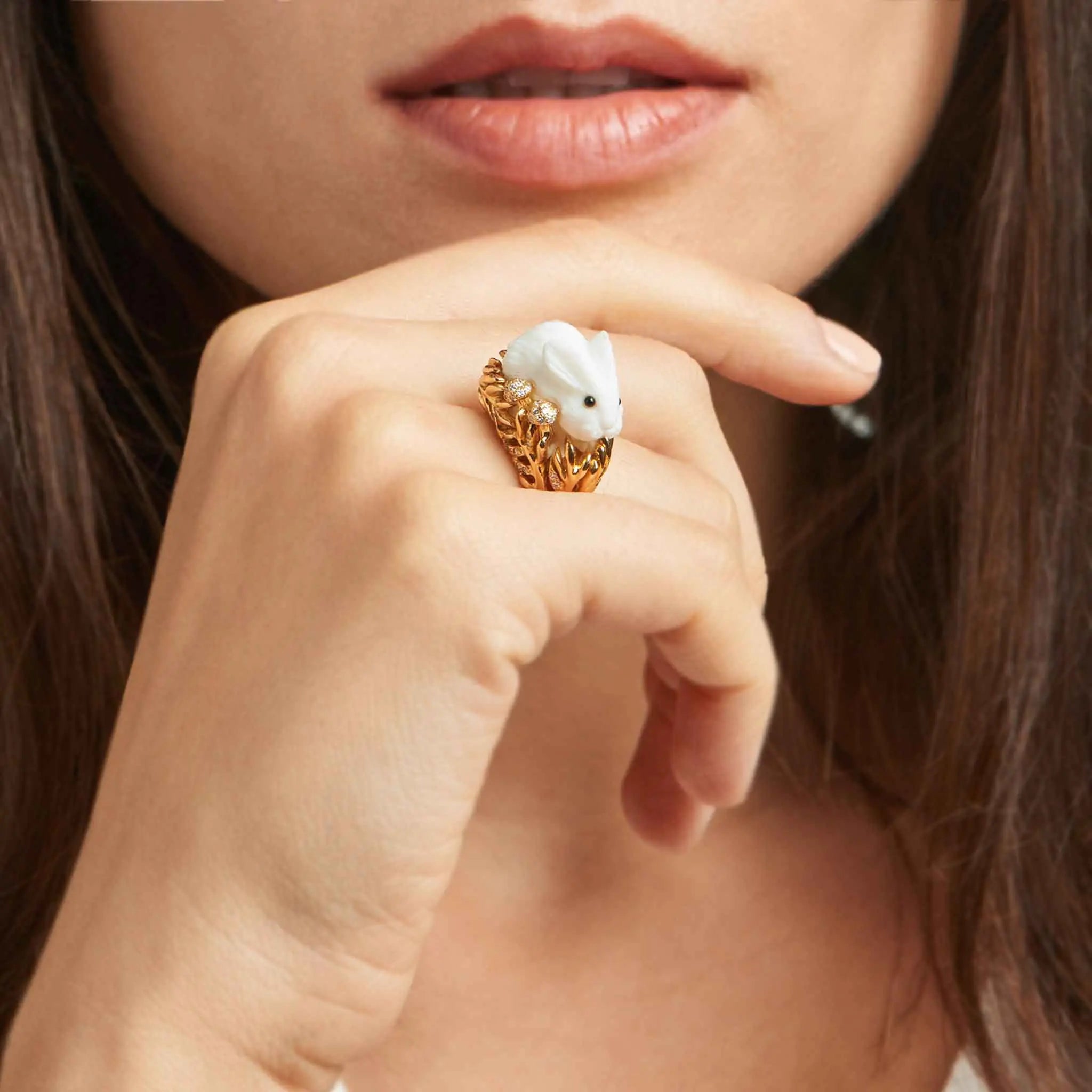 Wonderland Linen White Opal Bunny Ring - Mimi So Fine Jewelry