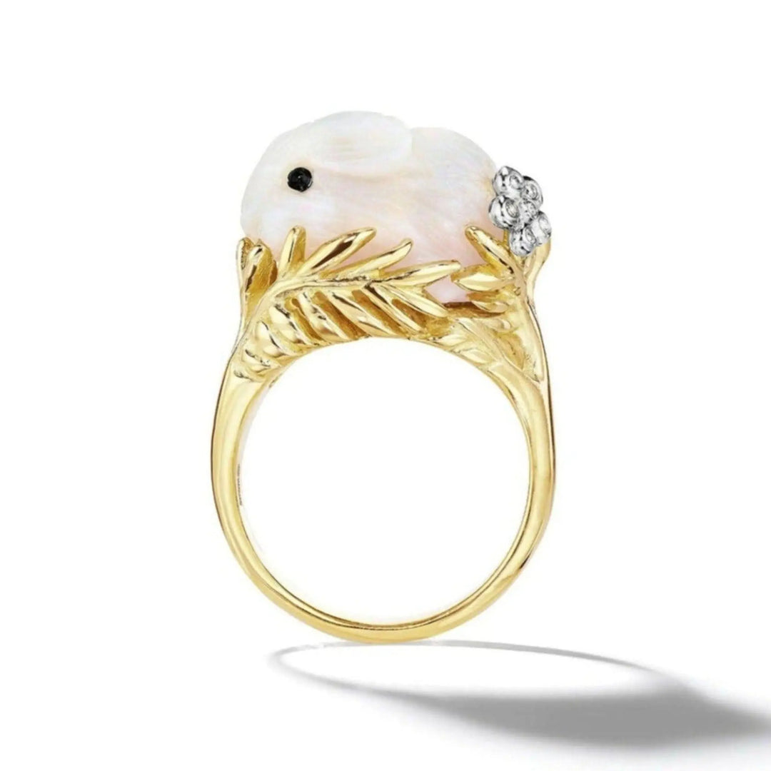 Wonderland Linen White Opal Bunny Ring Mimi So