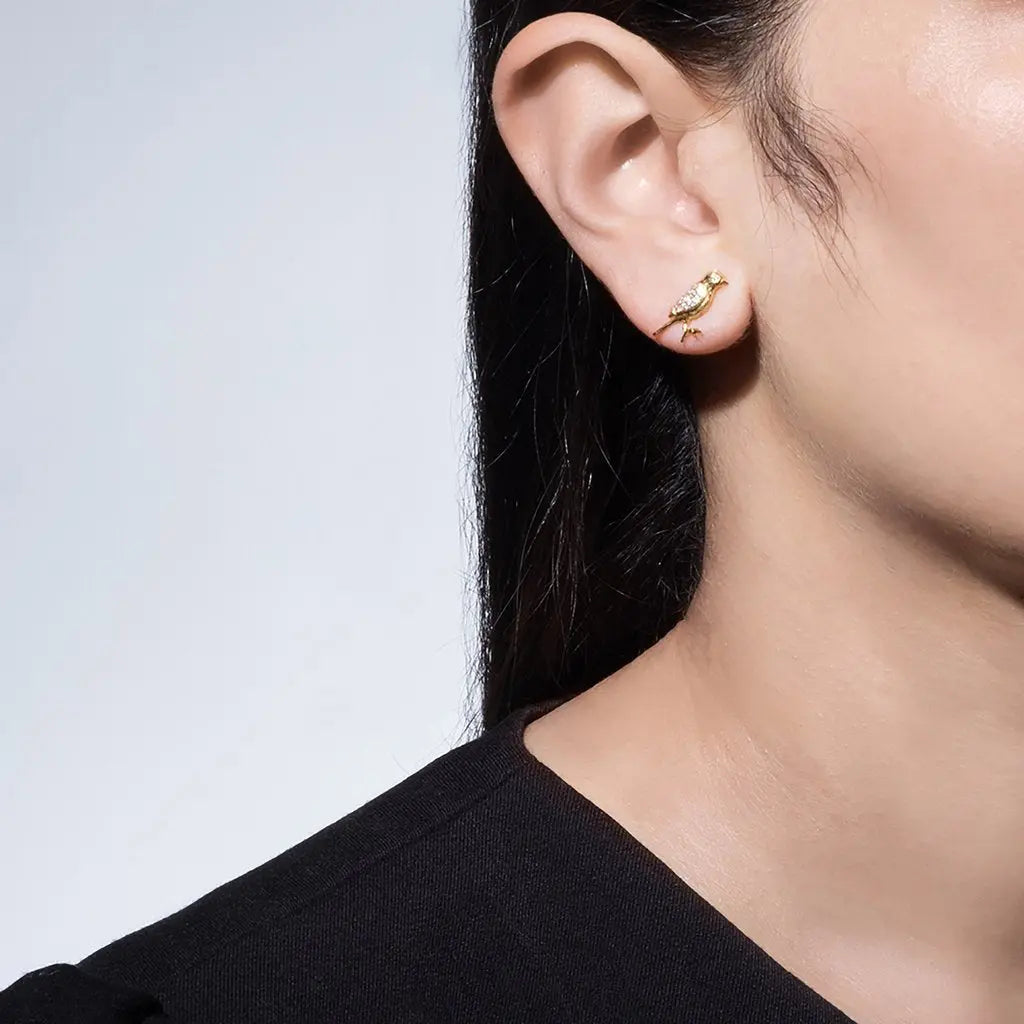 Wonderland Lovebird Diamond Stud Earrings - Mimi So