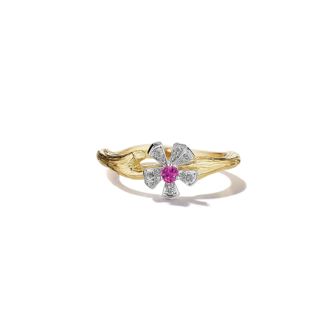Wonderland Orchid Flower Ring 18k Yellow Gold