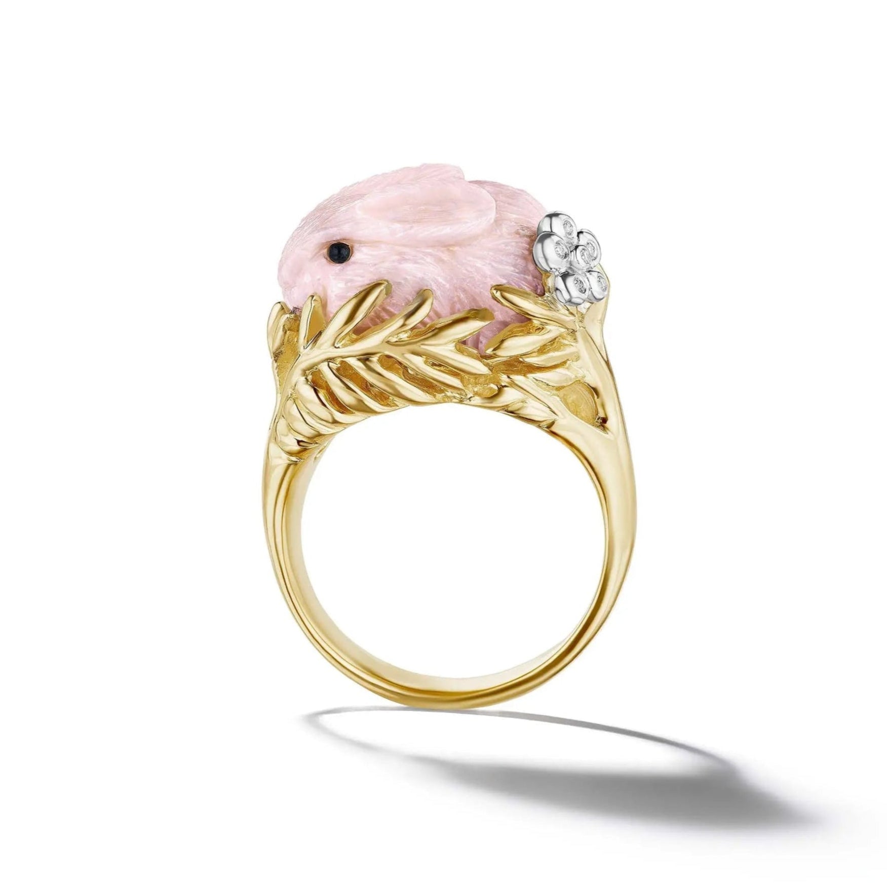 Wonderland Pink Opal Diamond Bunny Ring - 18k Yellow Gold - Mimi So