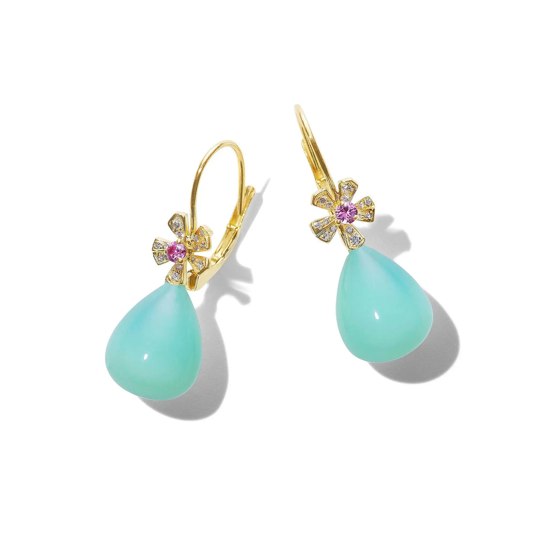 Wonderland Teardrop Green Opal Earrings 18k Yellow Gold 
