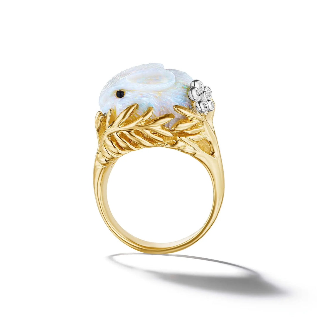 Wonderland White Opal Bunny Ring Mimi So