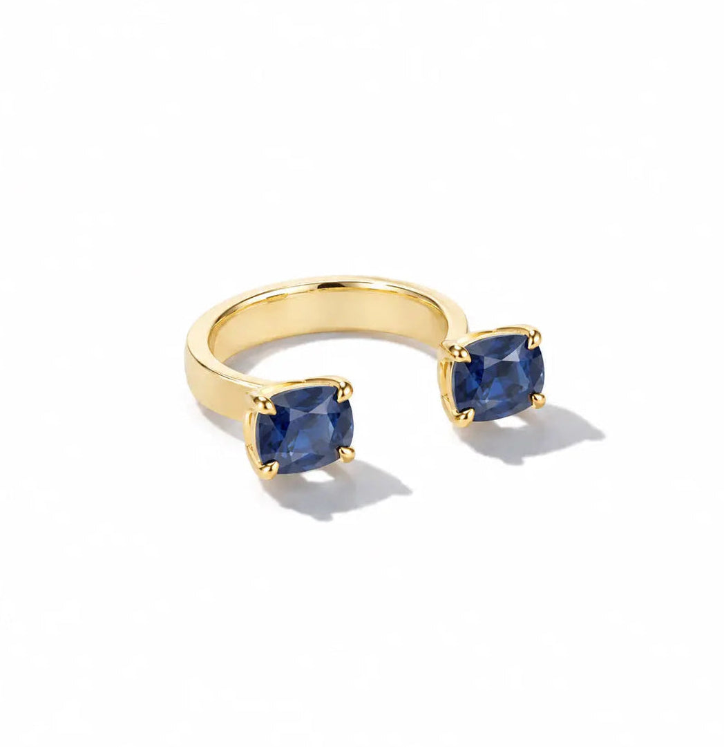 ZoZo Blue Sapphire Cushion Cut In-Between Ring Mimi So