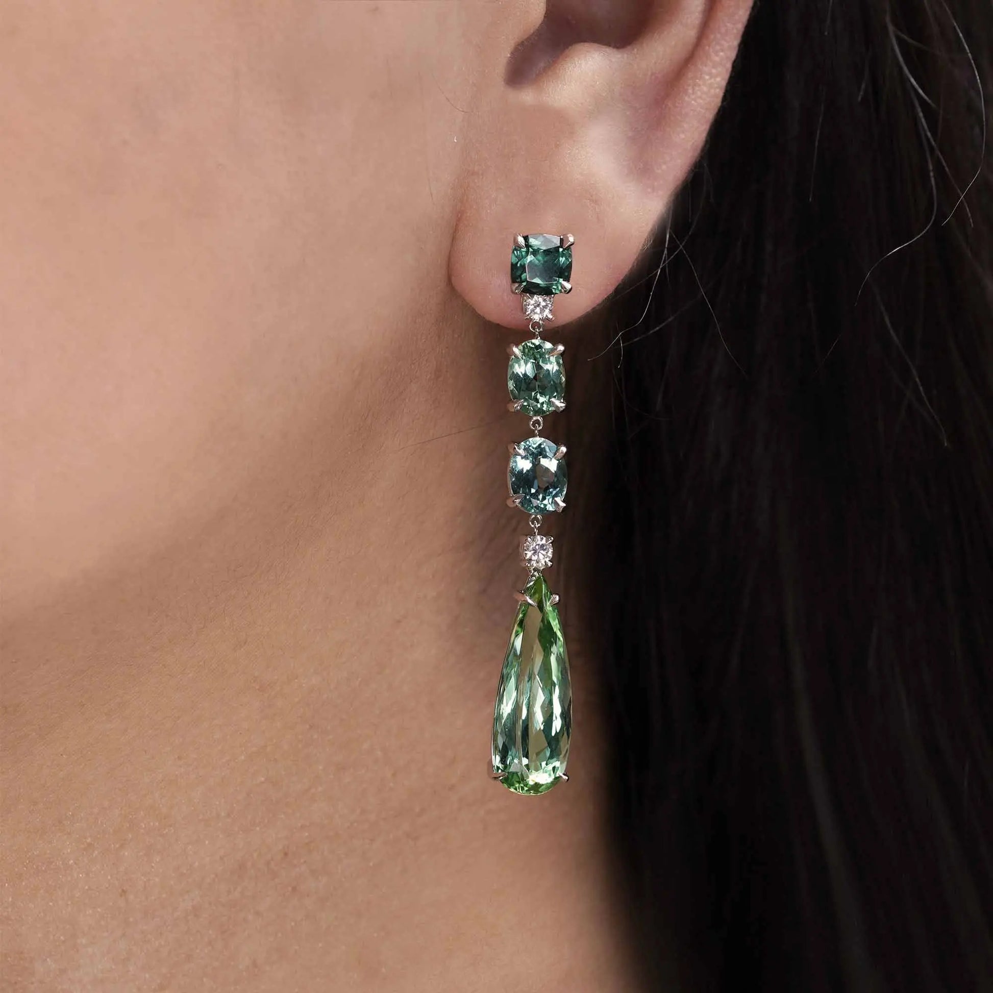 Zozo Blue and Green Tourmaline Diamond Drop Earrings Mimi So