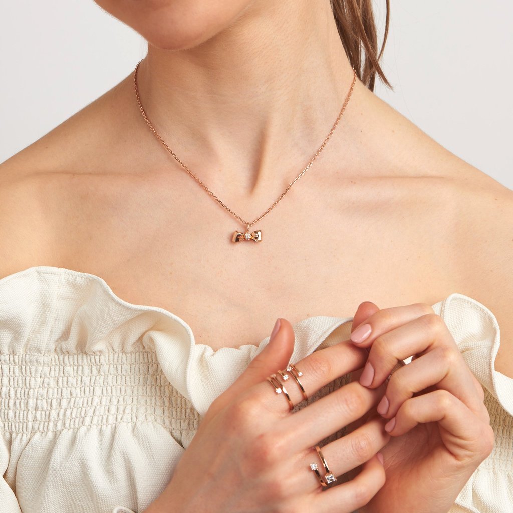 Bow Diamond Knot Necklace - Petite - Mimi So