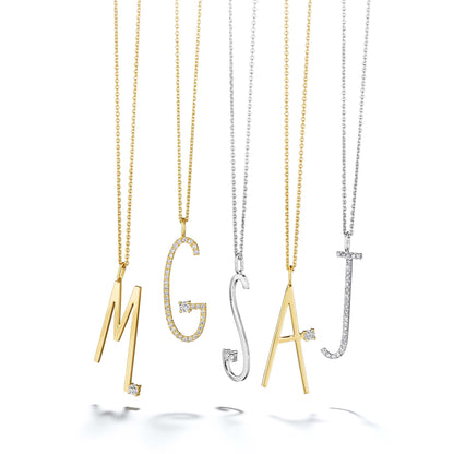 Type Letter H Diamond Pendant Necklace - Mimi So