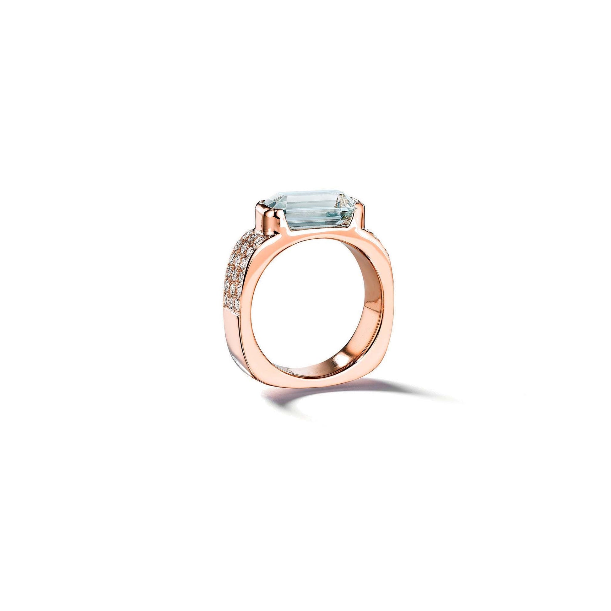 Piece Square Aquamarine Diamond Engagement Ring