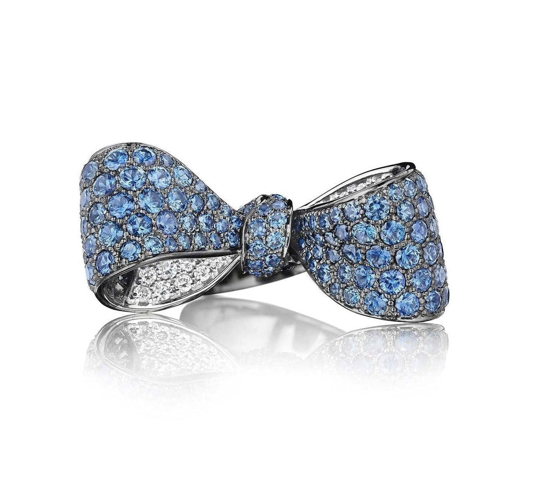 Mimi So Bow Blue Sapphire Ring – Medium_18k White/Black Gold