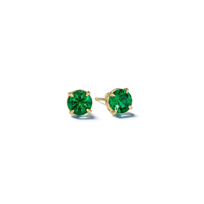 Mimi So Round Brilliant Emerald Stud Earrings_18k Yellow Gold