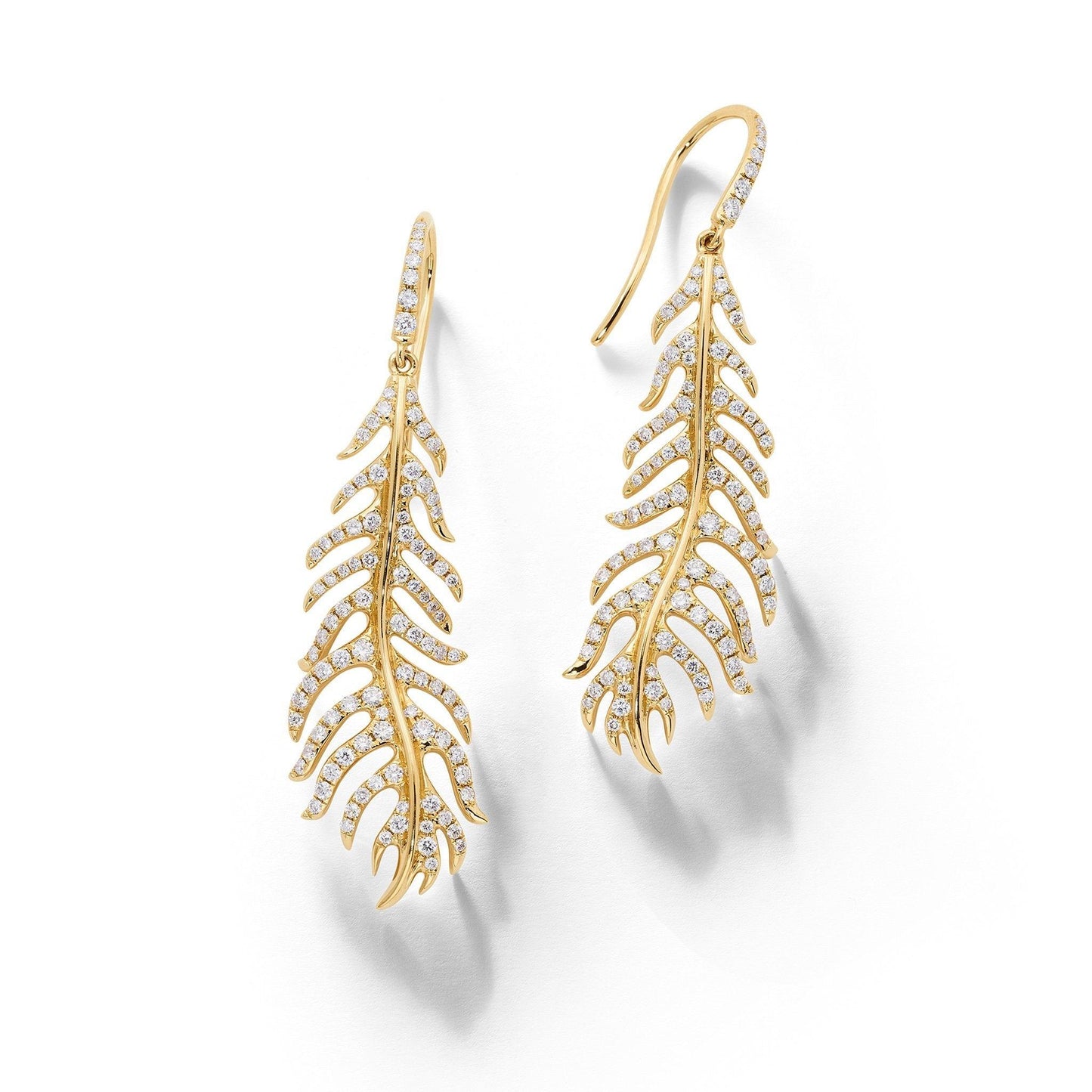 Phoenix Feather Diamond Earrings_18k Yellow Gold