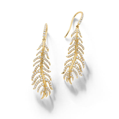 Phoenix Feather Diamond Earrings_18k Yellow Gold