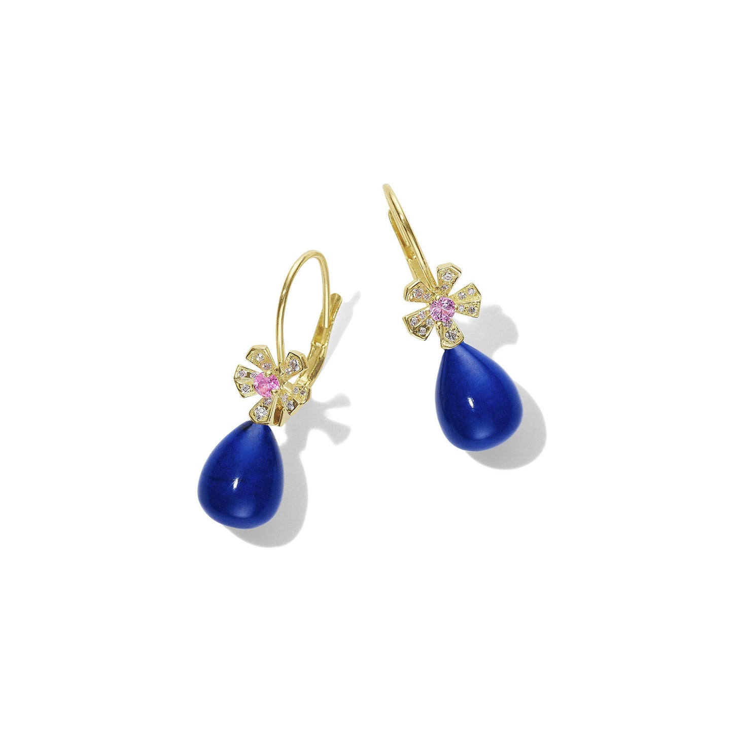 Wonderland Teardrop Blue Lapis & Diamond Earrings – Small_18k Yellow Gold