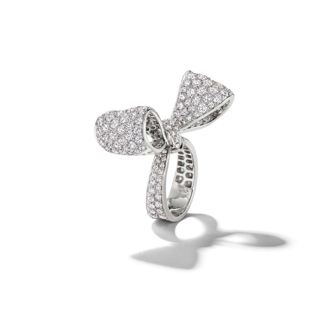 Mimi So Bow Diamond Ring & Pavé Shank in 18k White Gold