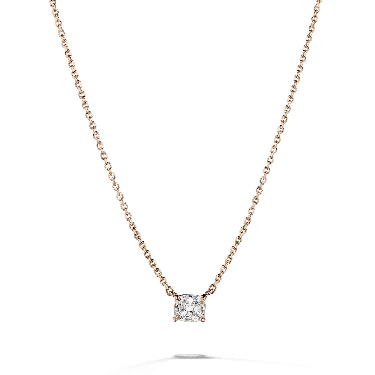 Cushion Cut Diamond Solitaire Necklace_18k Rose Gold