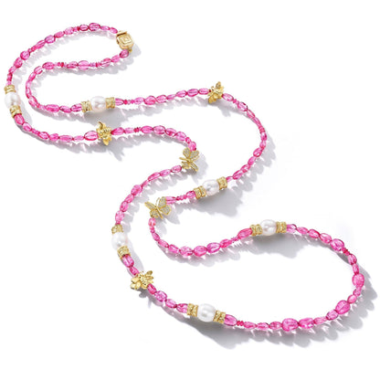 Wonderland  Pink Spinel & Pearl Bead Necklace_18k Yellow Gold