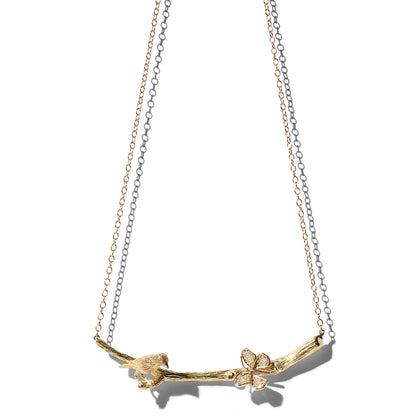 Mimi So Wonderland Lovebird & Butterfly Twig Necklace_18k Yellow Gold