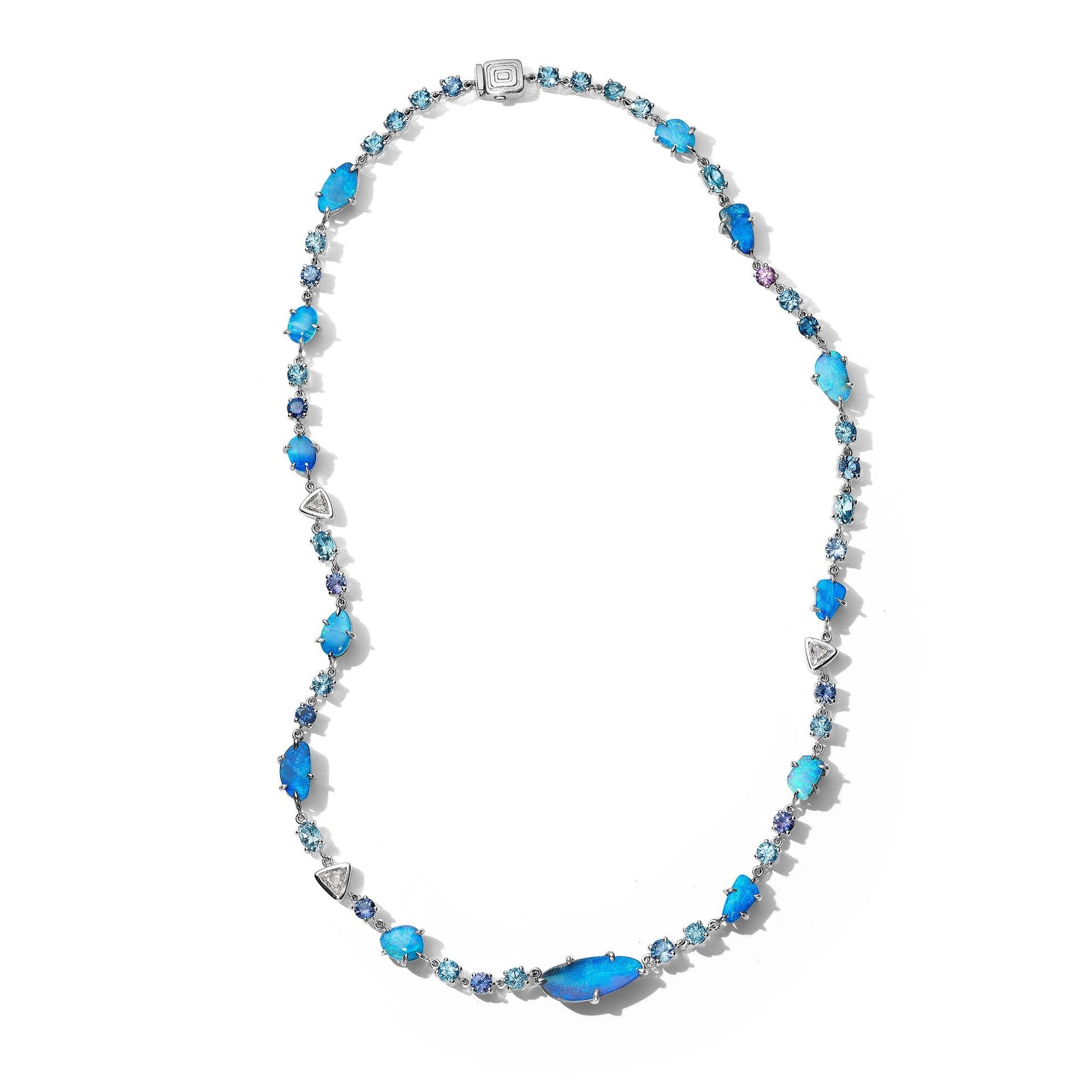 ZoZo Boulder Opal, Sapphire, Aquamarine, Blue Topaz & Diamond Necklace_18k Black Gold